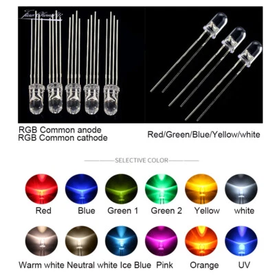 1000pcs 3mm 5mm led white/blue/red/yellow/green/pink light bulbs LED emitting - Image 1 of 4