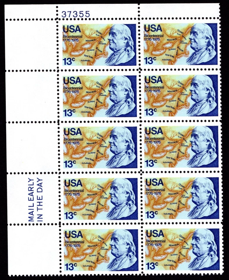 Scott #1690 Franklin & Map of North America 1776 Plate Block of 10 Stamps - MNH - Image 1 of 1