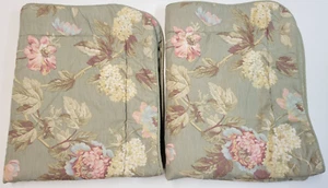 Laura Ashley 2 Quilted Pillow Shams Green Floral Country Cottage Pink Flowers - Picture 1 of 15