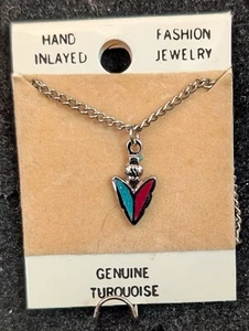 Vintage Nickle Silver Necklace Arrowhead Turq. & Coral Resin Filled Size 1/2" - Picture 1 of 1