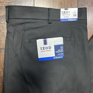 Pantalones de vestir para hombre Izod 42Wx 32L calce recto frente plano elásticos sin planchar negros - Imagen 1 de 4