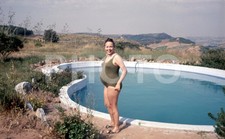 Pregnant Woman femme maillot swimsuit pool Original 35mm Slide photo