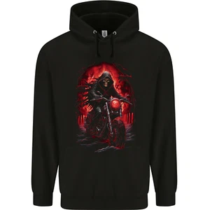 Skull Biker Motorcycle Motorbike Grim Reaper 14 Childrens Kids Hoodie - Picture 1 of 3