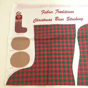Fabric Traditions Vintage Cut Sew Red Green Plaid Christmas Bear Stocking Set 2 - Picture 1 of 4