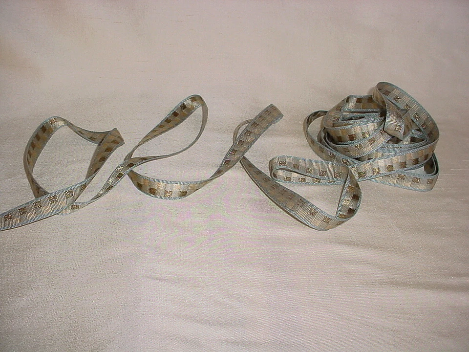 18Y Kravet Couture TA5338 Zambia Gimp Delta Aqua Gold Cinta Borde Borde Borde Foto 1 de 3