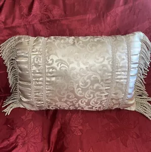 JC Penney Home Collection Accent Throw Pillow Gold Brocade 4” Fringe 22”Plw =30” - Picture 1 of 11