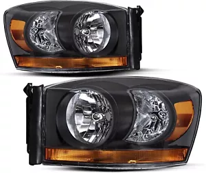 BLACK Headlights For 2006-2008 Dodge Ram 1500 2006-2009 Ram 2500 3500 - Picture 1 of 6