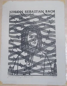 Jacques Hnizdovsky, J.S. Bach, Woodcut, 1971 - Picture 1 of 6