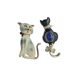 Gold-Plated Matching Cat CZ Collar Brooches - Picture 1 of 3