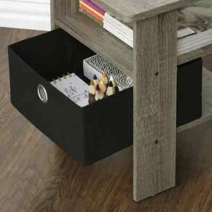 Furinno Andrey End Table Night Stand with Bin Drawer, BlackGray, Wood, Rectangul - Picture 1 of 6