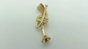 Vintage 14K Yellow Gold Trumpet with Bell up Pendant/Charm Circa 1970's - Picture 1 of 1