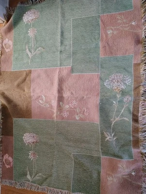 "Manta tapiz vintage de flores, plantas de jardín flecos pastel 66x50""" Foto 1 de 3