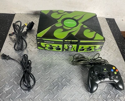 Consola Xbox OG C01713 Mando Original Calcomanías Llama Verde COMPLETO PROBADO Foto 1 de 4