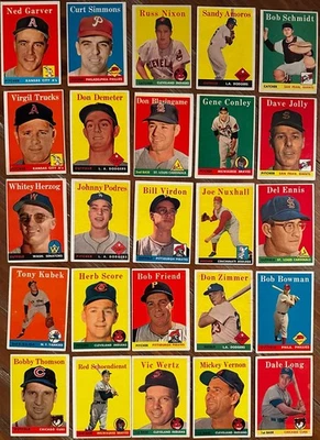 Лот винтажных бейсбольных карточек MLB 1958 Topps 25 Stars and Commons VG Kubek Podres - Изображение 1 из 4
