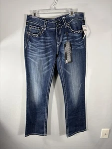 Pantalones de mezclilla Miss Me con hebilla recta 33x33 nuevos con etiquetas vaqueros occidentales bolsillos con solapa rodeo - Imagen 1 de 12