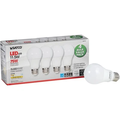 Satco 75W Equivalent Warm White A19 Medium LED Light Bulb (4-Pack) S28769 Satco - Image 1 of 4