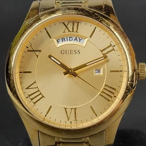Guess Watch Mens Gold Tone Steel 44mm Day Date Roman Japan Movement U0791G2 - Picture 1 of 14