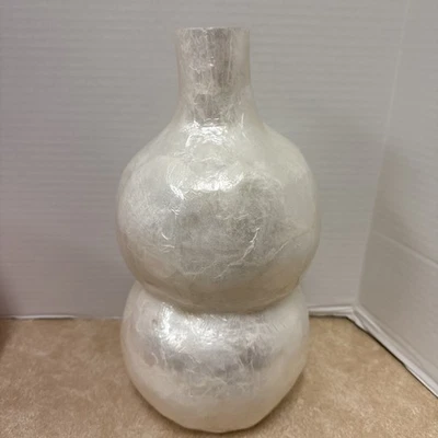 White Crystal Shell Gourd Vase, Beach House Décor, Handcrafted Contemporary Art - Image 1 of 4