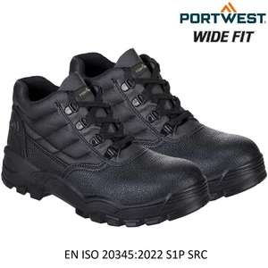 Mens Portwest Steelite Boot S1P Black Leather Steel Toe Cap Midsole Wide Fit Sz - Picture 1 of 2