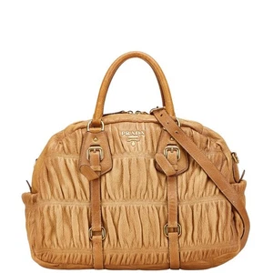 Prada BL0394 Brown Leather Shoulder Bag 2Way Logo Vintage Authentic - Picture 1 of 10