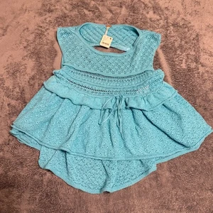 Free People Wave Rider Crochet Knit Crop Top Blue Open Back Tie Size M - Bild 1 von 7