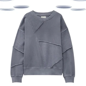 Ex Hush Damen Sweatshirt Washed Grau Langarm Patchwork Baumwolle (Defekt) - Bild 1 von 6