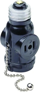 Leviton 660 Watt, 125 Volt, Two Outlet With Pull Chain Pack of 1, Black - Picture 1 of 3