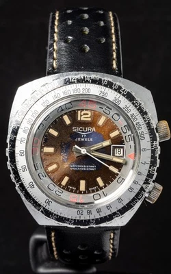 Reloj suizo vintage de cuerda manual irregular Sicura Computer Diver para hombre -- Funciona Foto 1 de 4