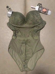 Daisy Fuentes Intimates Push Up Olive Lace & Mesh Teddy NEW 1 Pc Size Medium - Picture 1 of 10