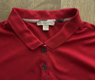 Burberry Brit Womens Red Polo 100% Cotton Short Sleeve Button Down Nova Check XL - Image 1 of 4