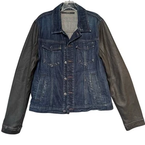 Joe's Jean Denim Distressed Contrast Sleeves Jacket Men S/M Cotton Black Blue - Picture 1 of 10