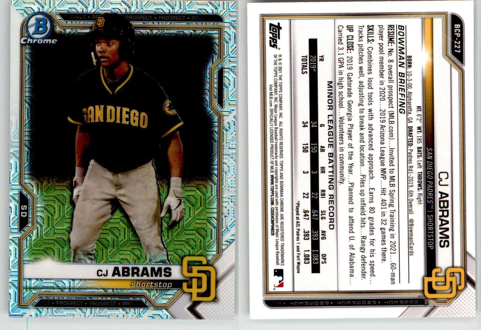 CJ Abrams 2021 Bowman Chrome Mojo Refractor BCP-227 Padres Nationals - Image 1 of 1