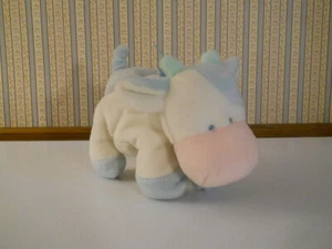 Soft Dreams plush baby cow bull white blue w pink nose bean bag 7" long BBS - Picture 1 of 4