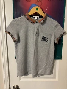 Burberry Boys Polo Shirt 12Y Gray Logo 100% Cotton Short Sleeve Collared Pocket - Picture 1 of 6