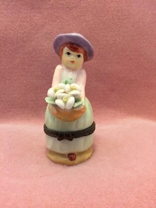 Porcelain Woman With Flowers Trinket Box - Picture 1 of 6