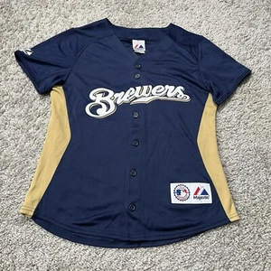 Milwaukee Brewers Baseball Jersey Ryan Braun Majestic Women's Medium Blue Yellow - Picture 1 of 8