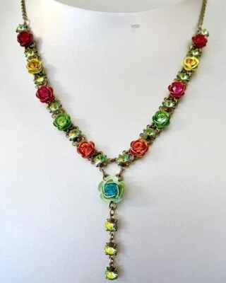 Collar Michal Negrin Y-Drop Multicolor Tallado Rosas y Cristales de Swarovski En Caja Foto 1 de 4