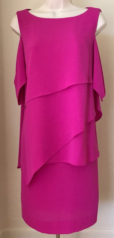 Tahari ASL Pink Cold Shoulder Tiered Crepe Shift Dress Magenta Size 18W