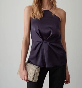 Reiss Womens Lani Halter Going Out Top Navy Sz 4 - Picture 1 of 15