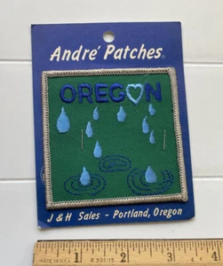 NIP Oregon Blue Heart Falling Raindrops Rain Green Embroidered Souvenir Patch - Picture 1 of 3