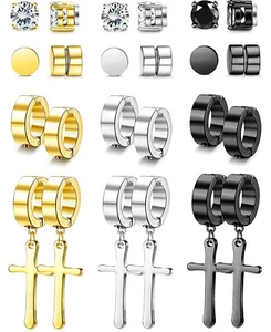 4 Pair Magnetic Stud Earrings for Men Women Stainless Steel Ear Set Non Pierced - Picture 1 of 12