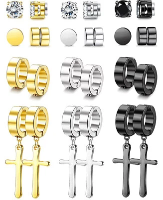 4 Pair Magnetic Stud Earrings for Men Women Stainless Steel Ear Set Non Pierced - Image 1 of 4