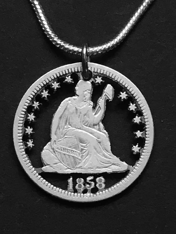 Liberty Seated Quarter Cut Coin Pendant 1858 Cover