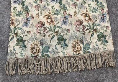 Vintage 90s Tapestry Table Runner Topper Cottage Floral Chunky Fringe 35 X 58 - Image 1 of 4