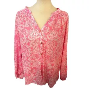 Lilly Pulitzer Elsa Button Down Havana Pink Clawdia Blouse Top Long Sleeve Large - Picture 1 of 9