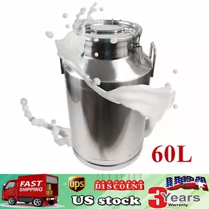 60L Stainless Steel Milk Can Wine Milk Bucket Wine Pail Bucket with Sealed Lid - Picture 1 of 7
