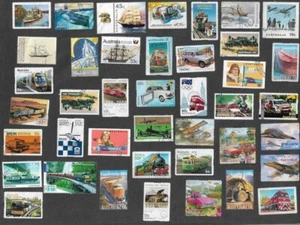 TRANSPORT AUSTRALIAN THEMATICS ON  STAMPS 40 ALL DIFFERENT COLLECTION- - Picture 1 of 1