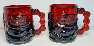 2 Vintage Arcoroc Rubinrot Glas Schneemann Becher 12 Unzen Frankreich mit Etikett - Bild 1 von 7