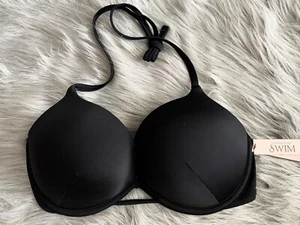 Victorias Secret Swim Nwt Bikini Top Bombshell Halter Push Up +2 Cups Black - Picture 1 of 2