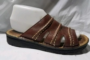Bjorndal Jackie Slides Sandals Womens 8 Medium Brown Leather Wedge Shoe Open Toe - Picture 1 of 12